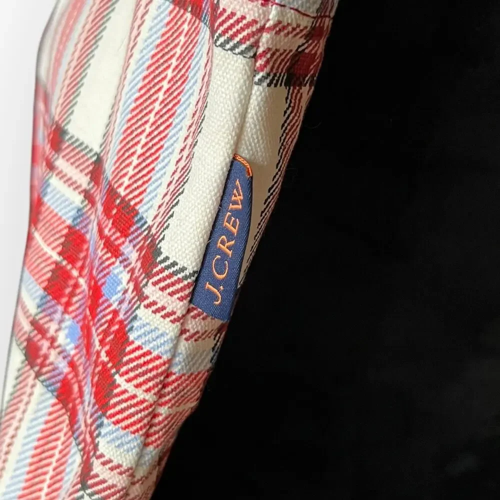J. Crew RE-IMAGINED Red, White, & Light Blue Plaid 100% Cotton Tote Bag One Size